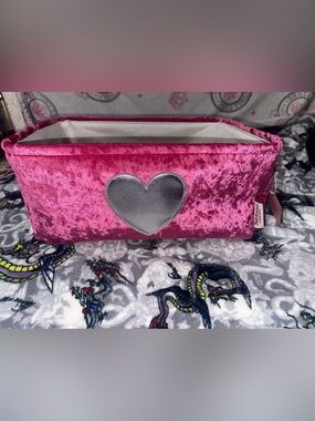 Juicy Couture Pink Velvet Storage Bin Basket with Silver Heart